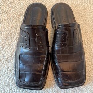 Tibi Pedro slides, Brown Croc Print, sz 39
